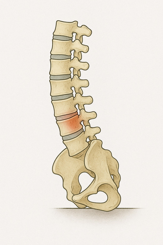 Lumbar spine illustration showing disc irritation in a flexed sitting posture.