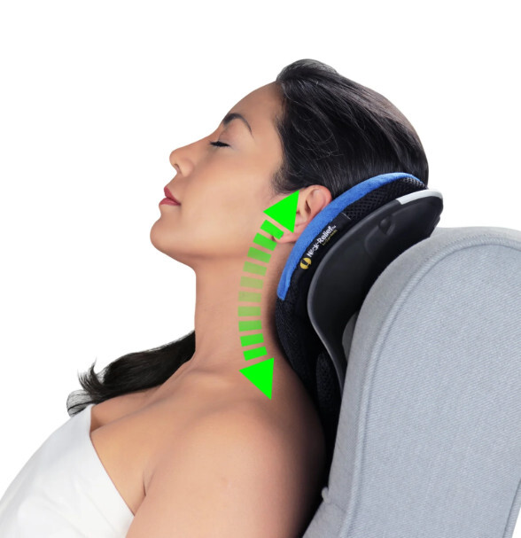 Woman using a cervical support pillow showing improved neck alignment for pain relief