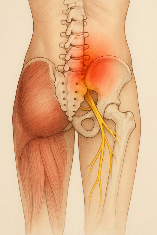 Lumbar spine and pelvic anatomy illustrating lower back pain caused by prolonged standing and spinal compression.