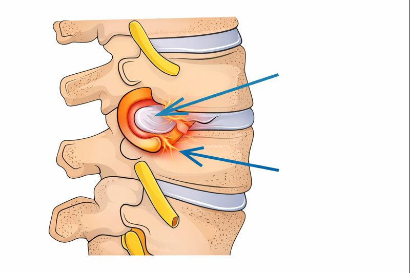 Disc bulge pressing on nerve root diagram for back pain relief in Olathe chiropractor care
