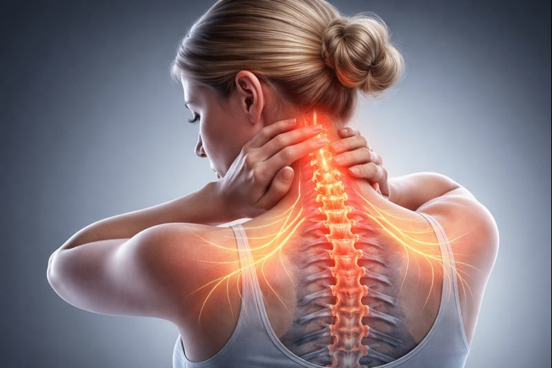 Cervical spine and nerve irritation pattern showing how neck tension can trigger cervicogenic headaches in Olathe, KS.